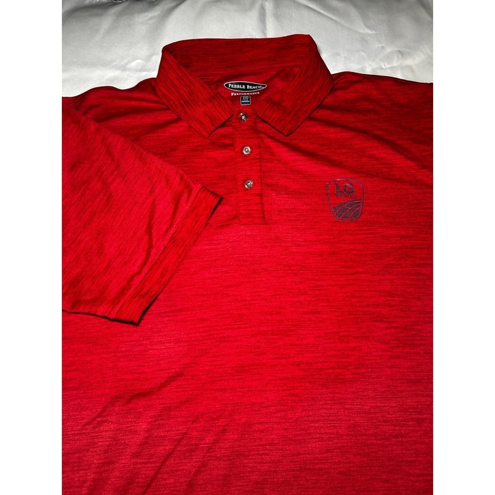 Pebble Beach Red Performance‎ Polo Shirt LG Seeds Logo Moisture Wick Golf Men XL